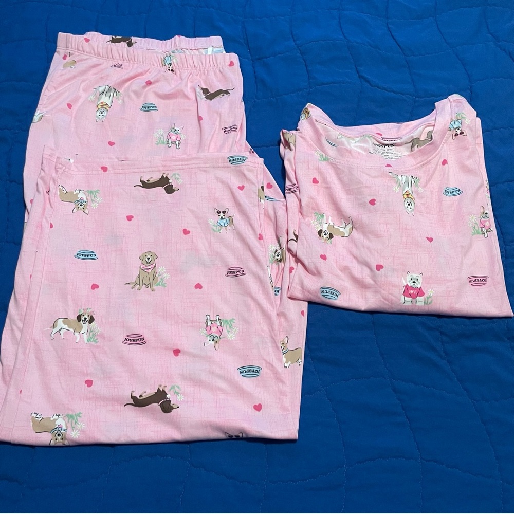 Pink Puppy Print Womens Pajama Set New